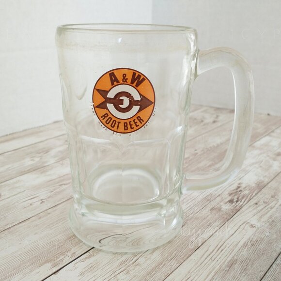 A&W Root Beer Glass Mug Vtg Collectible 1961 Orange & Black Bulls Eye Logo 5” - Picture 1 of 11